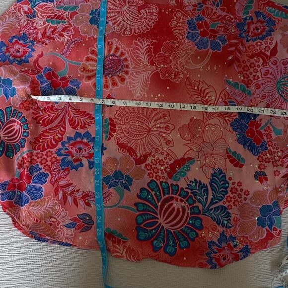 Bob Mackie Wearable Art sequin floral caftan top XS pink red blue dolman - Picture 8 of 13